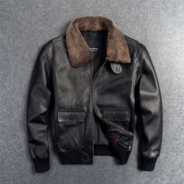Gu.seemio genuine leather jacket for men male cowhide coat real animal 100% skin outer wear flight suit with fur collar 201114