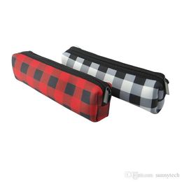 Red Plaid Makeup Bag Wholesale Blanks Buffalo Cheque Cosmetic Bag Long Size Neoprene Pencil Case wholesale LZ1958