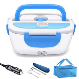 12V Car Electric Heating Lunch Box Picnic Travel Portable Rice Food Warmer Container Heated Bento Box Plastic Dinnerware Bag Set 201128