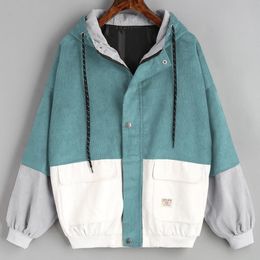 Outerwear & Coats Jackets Long Sleeve Corduroy Patchwork Oversize Zipper Jacket Windbreaker coats and jackets women JUL25 201026