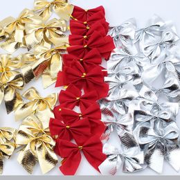 Christmas Bow Red Small Tree Pendant DIY Craft Happy New Year Holiday Scene Gold Silvery Ornaments Birthday Party Wedding Decor w-00340