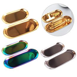 2021 Gold Plate Tray Dessert Plate Coloured Stainless Steel Oval Towel Tray Kitchen Storage Popular Product Decoration