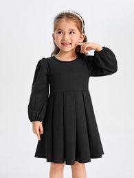 Toddler Girls Bishop Sleeve Fold Pleated Dress SHE