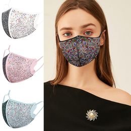 Fast DHL Wholesaling 3D Diamond Designed Mask Dustproof Breathable Mouth Cover Luxury Bling Rhinestones Face Masks Washable Antibacterial