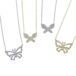 Iced Out Cubic Zirconia Butterfly Necklace Gold Sliver CZ Stone Animal Charm Choker Women Fashion Jewellery 2020 New
