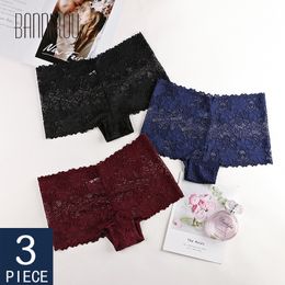 BANNIROU New Boyshorts Winter Seamless Sexy Lace Underwear For Women Panties Female Underwear With 100% Cotton Crotch 3 Pieces 201112