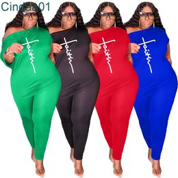 Plus Size Tracsuits For Women New Large Clothing Fashion Diagonal Shoulder Letter Printed Ladies Leisure Sports Suit