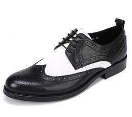 Brand Fashion Spring Autumn New Men Brogue shoes Bullock Men Dress Shoes Man Wedding Shoes Lace-up Mixed Color White/Black