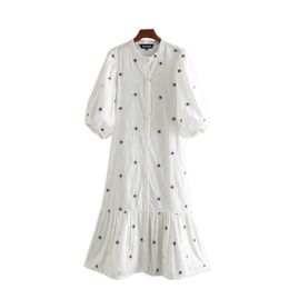 Tangada fashion women embroidery cotton dress new arrival Long Sleeve Ladies white midi Dress Vestidos CE205 T200603
