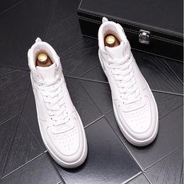 Men's Autumn European Sneakers Leather Style Fashion Lace Up White Breathable Casual Men Man Vulcanized Shoes W8 345