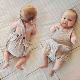 Newborn Infant Baby Boy Girls Rompers Organic Cotton Playsuit Overalls Infant Casual Sleeveless Vest Suspender Jumpsuits Clothes G220223