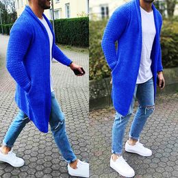 Men's Wool Cardigan Spring Autumn Warm Thick Solid Spacious Pocket Fashion Long Sweaters Knitted Cotton Casual Male Jackets 201124