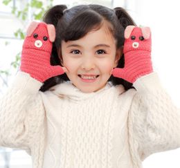 5-12years old Winter children's half finger flip over glove warm fashion back cover knit covered half -finger gloves warm mittens