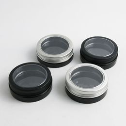 24 x 30g Travel Empty Black Pet Skin Care Cream Jar With Window Metal Lids 1oz Cosmetic Container