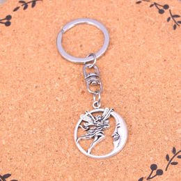 Fashion Keychain 31*26mm circle moon angel Pendants DIY Jewellery Car Key Chain Ring Holder Souvenir For Gift