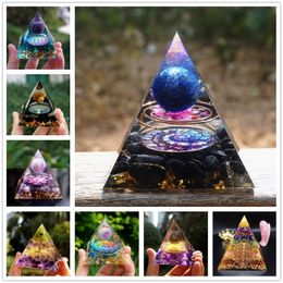 Orgonite Pyramid Decor Energy Generator Amethyst Peridot Healing Crystal Sphere Reiki Chakra Protection Meditation Figurines Craft Gift