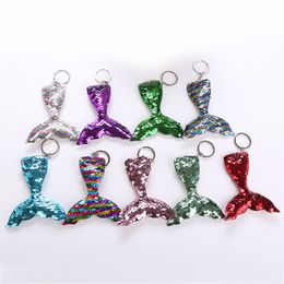 9 Colours Girls Sequin Keychain Fish Tail Mermaid Glitter Keyring Ladies Bag Pendant Keychains Cartoon Accessories M3010