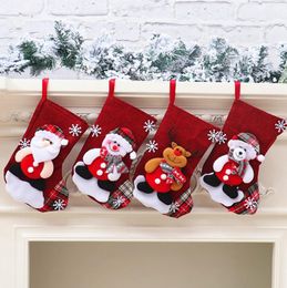 Christmas Stockings Santa Candy Gift Bags Linen Snowman Xmas Stocking Middle Santa Gift Socks Christmas Decorations 11 Designs YG782