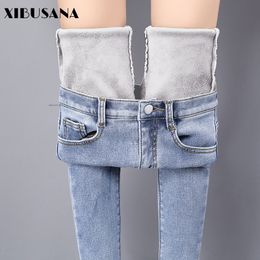 XIBUSANA Winter Warm Add Velvet Jeans Women Denim Pants Thickened Casual Skinny Pencil Pant Elastic Strtech Slim Trousers 201105