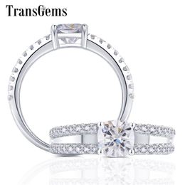 TransGem 14K 585 White Gold Center 1.1ct 6*6mm F Color Cushion Cut Moissanite Engagement Ring with a Split Shank Birthday Gifts Y200620