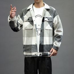 Mens Winter Woollen Coat Plaid Jackets Fashion Outerwear Warm Men Casual Jacket Stereoscopic Patch pocket Coat Plus Size M-5XL 201103