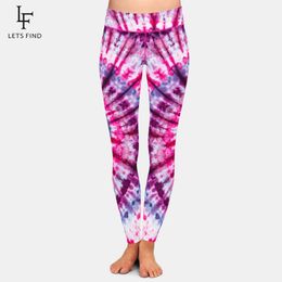 LETSFIND Brands New Women Tie-dye Print Leggings High Waist Elastic Milk Silk Printed Ankle-Length Casual Leggings Plus Size 201202