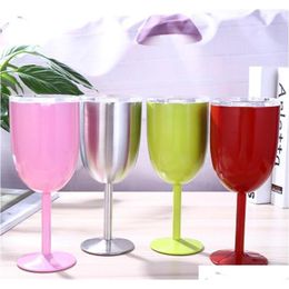 10Oz Stainless Steel Wine Goblet Sealed Wine Glass Stemless Tumbler Double Wall Vacuum With Lid Unbreakeble For Travel Party Home Iaoua