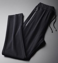 Minglu Knit Pants Man Luxury Spring Cross Stripe Black Mens Trousers Plus Size Double Pocket Zipper Slim Men Casual Pants LJ201103