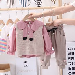 LZH Autumn Winter Casual Sweater Vest+Long-Sleeved Top+Pants 3Pcs Sets Fashion Baby Girls Clothes Sweet Girls Sets 0-4