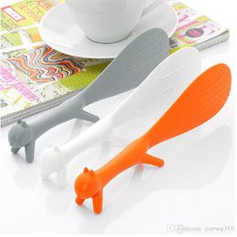 Promotional Wholesale Unique Lovely Animal Creative Rice Spoon Squirrel Shape Can Stand Non-stick Desk Plastic Rice Spoon WDH0044