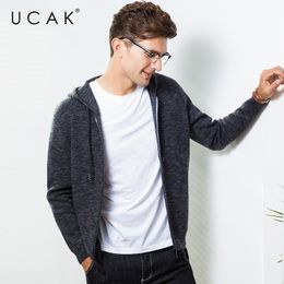 UCAK Brand Sweater Men Cotton Knitwear Zipper Hooded Coat Men New Arrival Autumn Winter Thick Warm Cardigan Men Coats U1008 201022