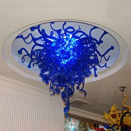 New Design Round Flower Cobalt Blue Led Lamp Lustres Crystal Chandeliers Ceiling Lights for Living Room Hallway