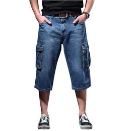 Pantaloncini da uomo in jeans Moruancle BAGGY CARGO Pantaloncini in jeans con multi tasche sciolte a corto per grande e alto Plus Size 28-46 lavato