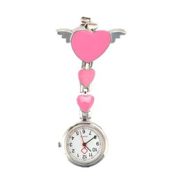 Newest Colourful Design Nurse Pocket Watch Round Dial Quartz Angel Heart Band Brooch Doctor Hanging Watches Clip Pocket Clock