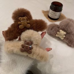 Winter Furry Plush Hair Claws For Women Cute Bear Plush Clamps Back Head Ponytail Barrettes Hair Accessories