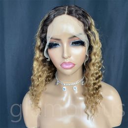Transparent T Part Wig Blonde Ombre Bob Wigs Brazilian Human Hair Deep wave 1b/27 Lace Wigs Pre Plucked For Women