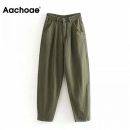Aachoae Women Streetwear Pleated Mom Jeans High Waist Loose Slouchy Jeans Pockets Boyfriend Pants Casual Ladies Denim Trousers 201223