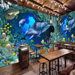 Photo Wallpaper HD Blue Submarine World Dolphin Theme Restaurant Backdrop Wall Painting Kids Bedroom Papel De Parede 3D Paisagem