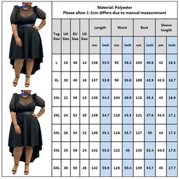 6XL Plus Size Black Dress For Women Puff Sleeve Asymmetrical Dresses Female Vintage Polka Dot Dress With Sashes Party Dress D20 Y0118