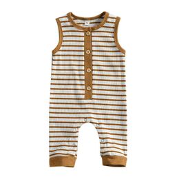 Babys Casual Sleeveless Jumpsuit Summer Fashion Stripe Round Neck Pull-on Single-breasted Romper One Piece Boy Girl Clothes G1221