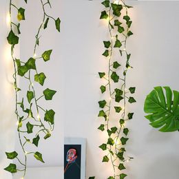 2PCS 2M Artificial Plants Led String Light Creeper Green Leaf Ivy Vine For Home Wedding Decor Lamp DIY Hanging Garden Lighting 201130