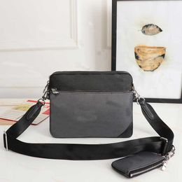 Men pochette trio messenger bag black Grey 3 piece zipped canvas straps crossbody bag 69443 with Coin Purse Key Pouch fashion Shoulder Bags