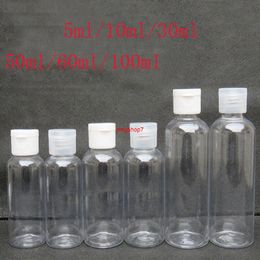 100pcs 5ml - 100ml Plastic PET Clear Flip Lid Lotion Bottles Cosmetic Shampoo Sample Containers Travel Liquid Refillable Vialsshipping