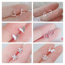 Fashion 925 Silver Needle Korean Earrings Women Girls Cute Bowknot Smile Face Love Heart Silver Stud Earring Wholesale 10-12mm