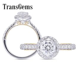 Transgems 14K 585 White and Yellow Gold 1ct 6X6mm F Color Octagon Cut Moissanite Halo Engagement Rings Solitare with Accents Y200620