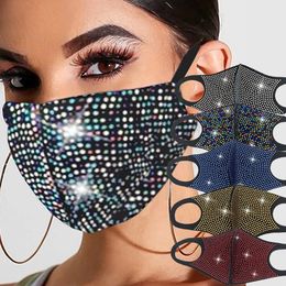 fashion face mask bling bling diamond protective mask PM2.5 black mouth masks reusable women Colourful rhinestones party face mask