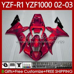 Metallic Red OEM Bodywork For YAMAHA YZF R1 1000CC YZF-1000 YZF-R1 2000-2003 Body 90No.131 YZF R 1 1000 CC YZF1000 2002 2003 2000 2001 YZFR1 02 03 00 01 Motorcycle Fairing