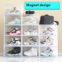 Thicken Clear Plastic Sport Shoes Boxes Magnet Design BIG SIZE Dustproof Storage Boxes Transparent Sneaker Stackable Organiser Exhibition