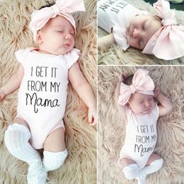 Baby Girl Clothes Ruffle Newborn Letter Romper Headband 2pcs Sets Pink Colour Infant Girls Jumpsuits Summer Baby Boutique Clothing DW6355