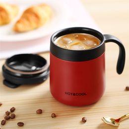 Thermos Coffee Mug with Handle 350ML ONEISALL 304 Stainless Steel With Lid Insulated Tea Cup Office Thermoses 201109